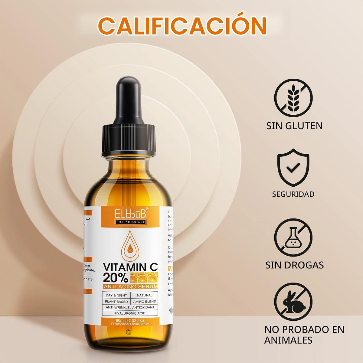 Suero Premium de 20% de Vitamina C para Rostro con Ácido Hialurónic...