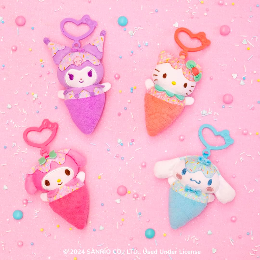 Hello Kitty and Friends - Paquete de 4 peluches con clip de helado...