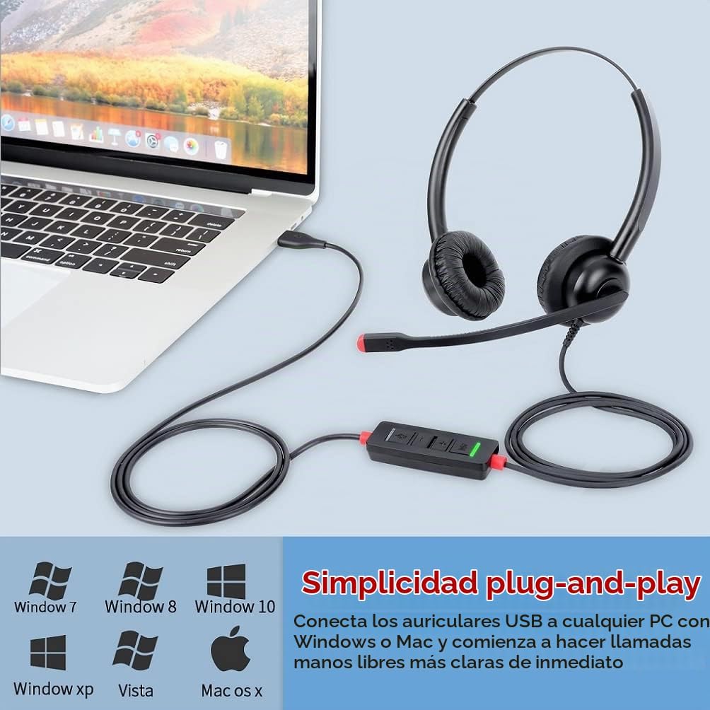 Auriculares USB con micrófono para PC Ordenador Portátil Auriculare...