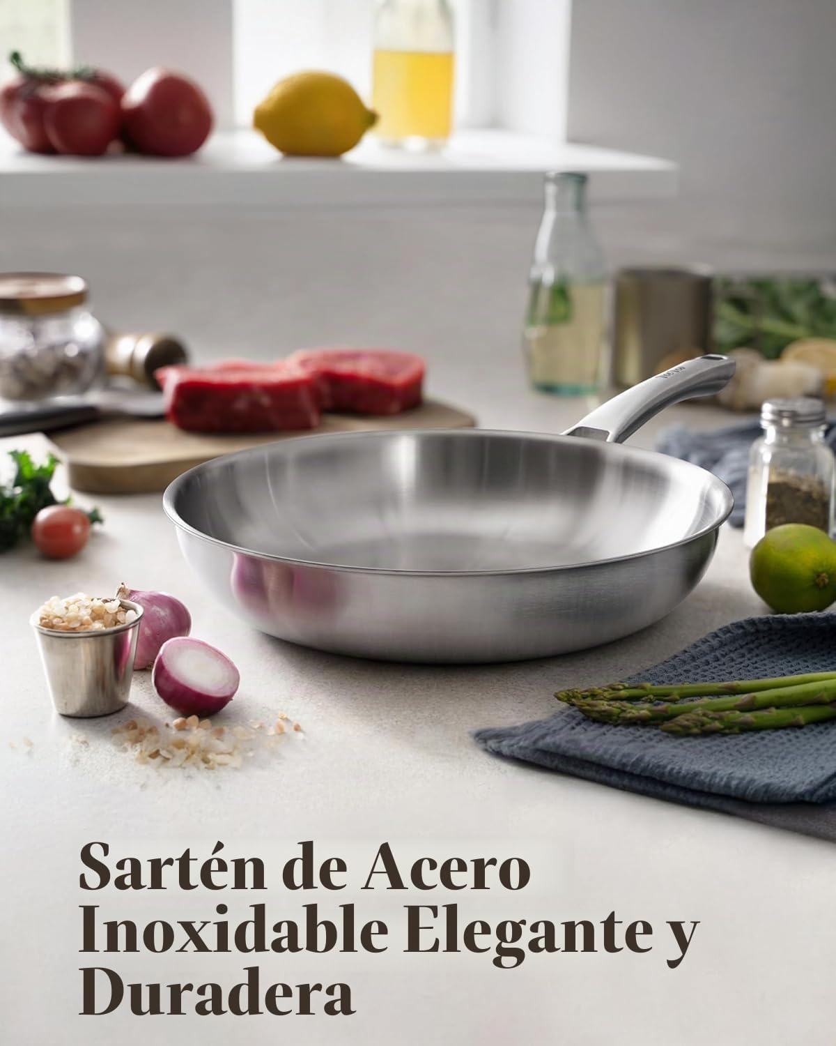 VocVoi Sartén de acero inoxidable, sartén de 12 pulgadas, libre de...