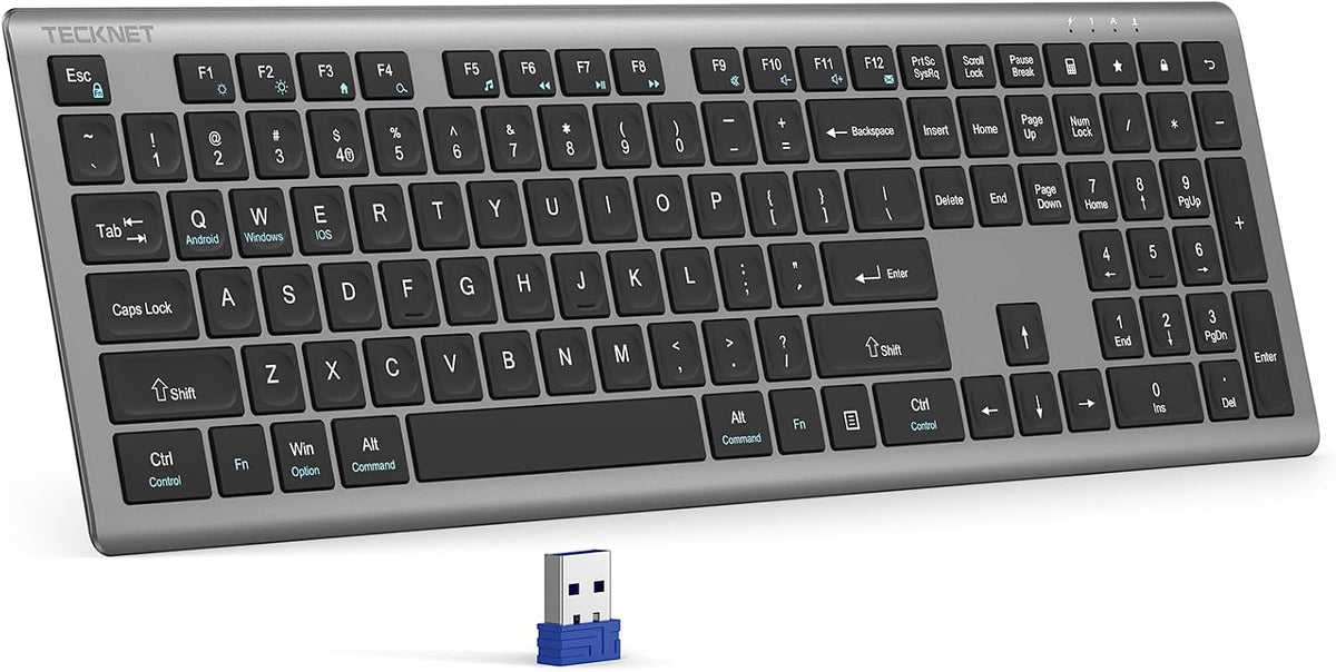TECKNET Teclado inalámbrico recargable 2.4G ultra delgado, escritur...