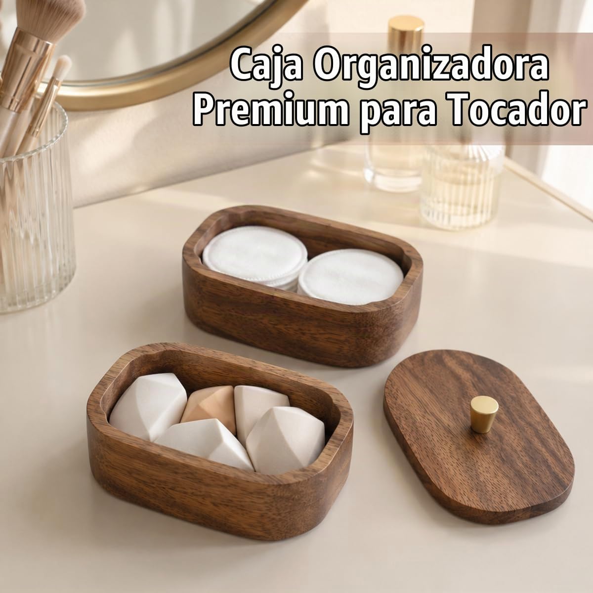 MIGAKU HOME Tarros de baño de madera de acacia con tapas, recipient...