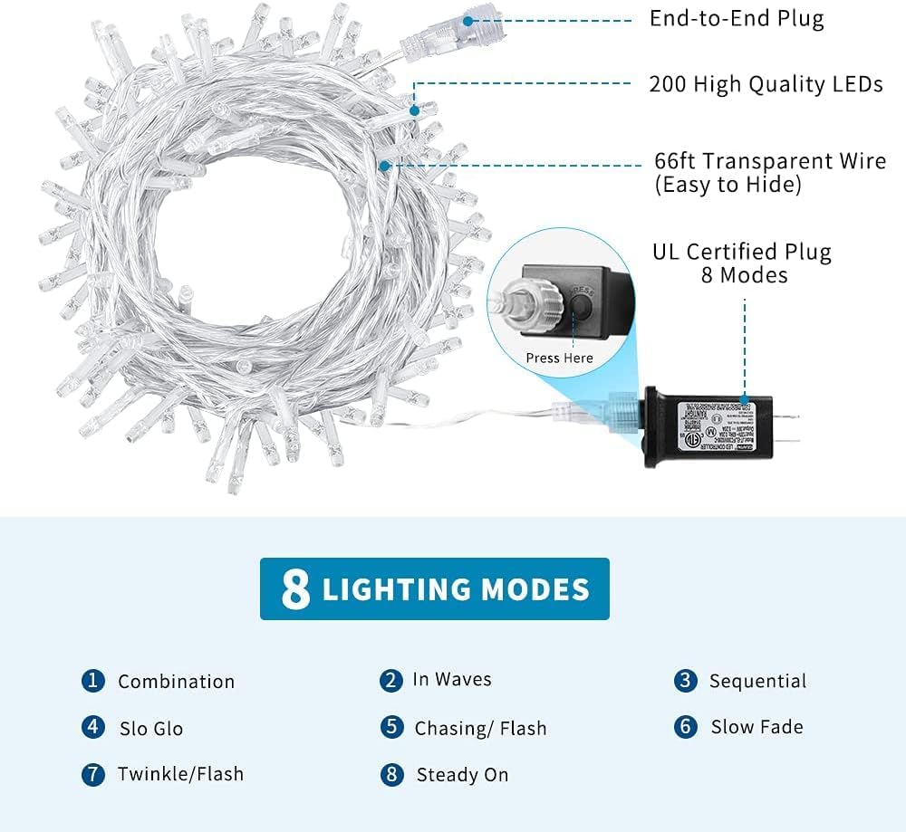 VTECHOLOGY Tira de luces rosadas para árbol de Navidad de 66 pies,...