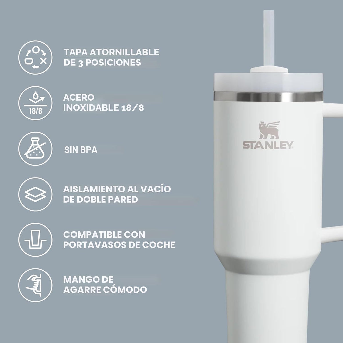 Stanley Quencher H2.0 Vaso con popote 14 onzas | Tapa de 3 posicion...