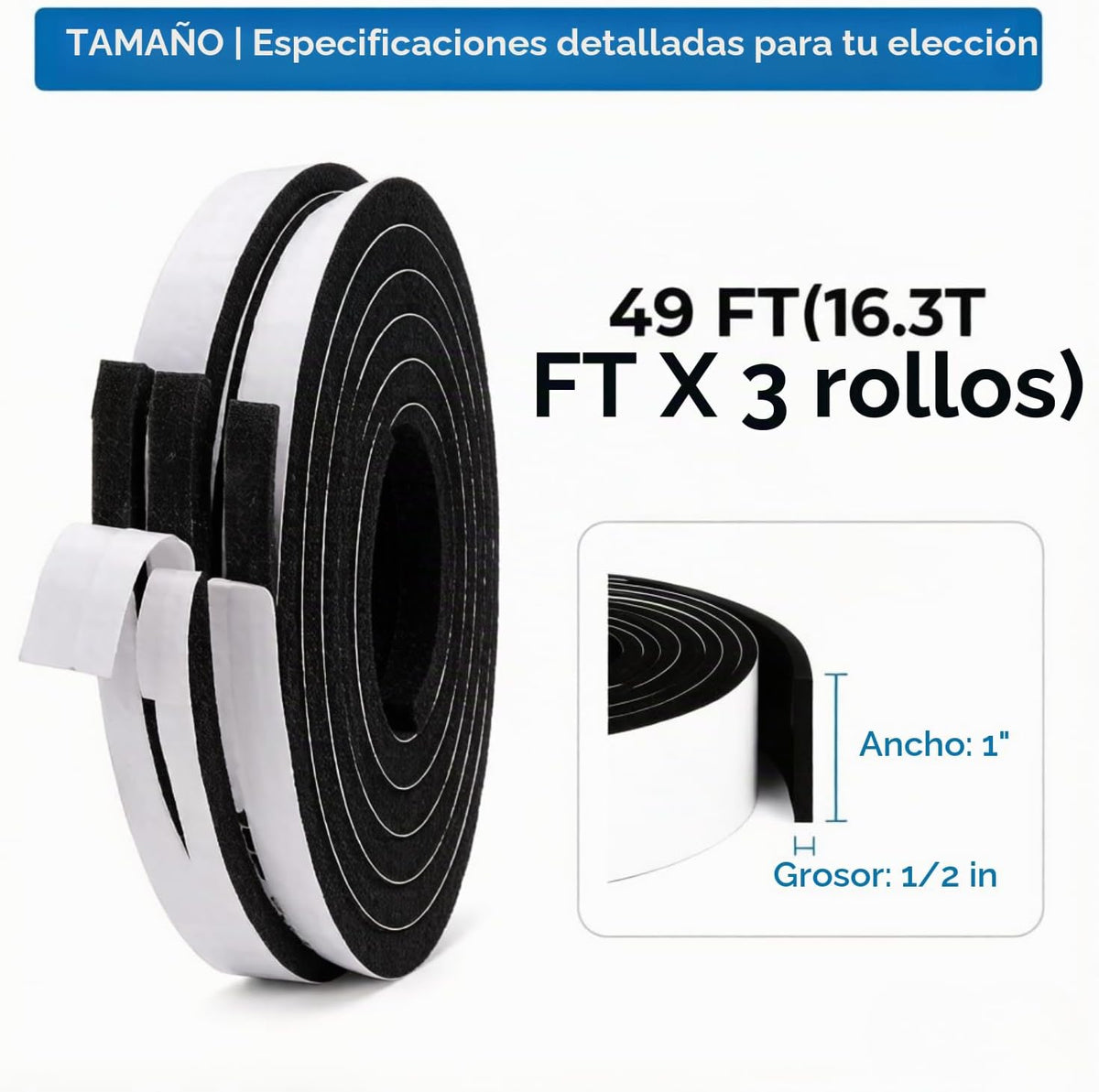 Jucoan Cinta aislante de espuma de 49 pies, cinta de sellado de esp...