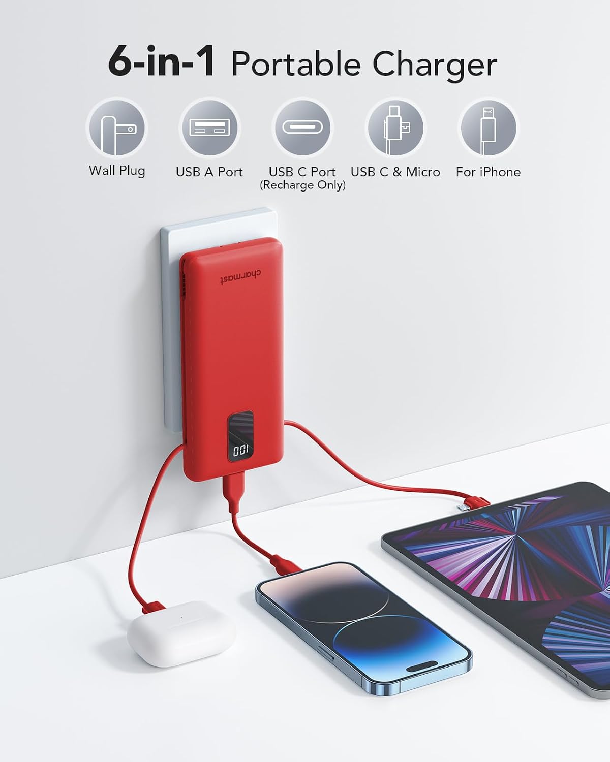 charmast Banco portátil 10000mAh del poder del cargador con el ench...