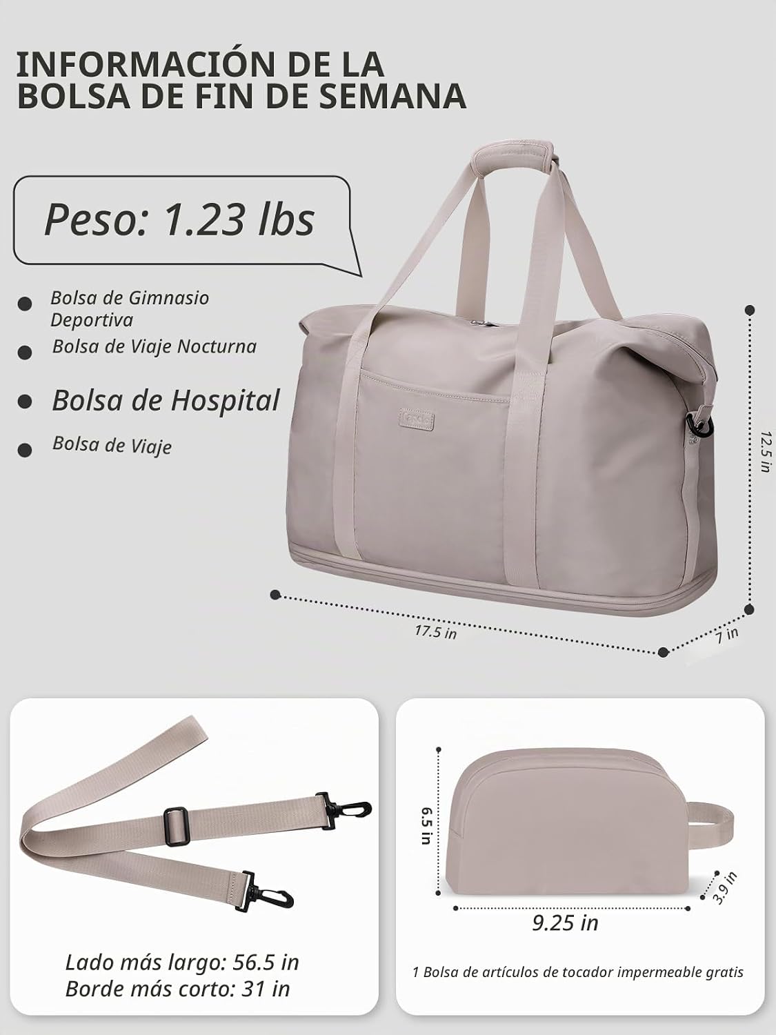 Bolsas de viaje expandibles de lona para fin de semana, bolsas de n...