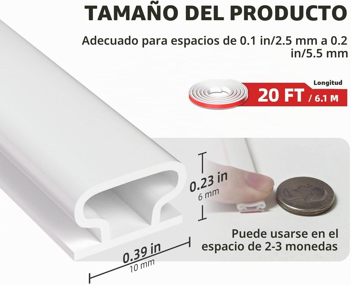 JSIWOTH Burlete blanco en forma de D de 20 pies (se adapta a huecos...