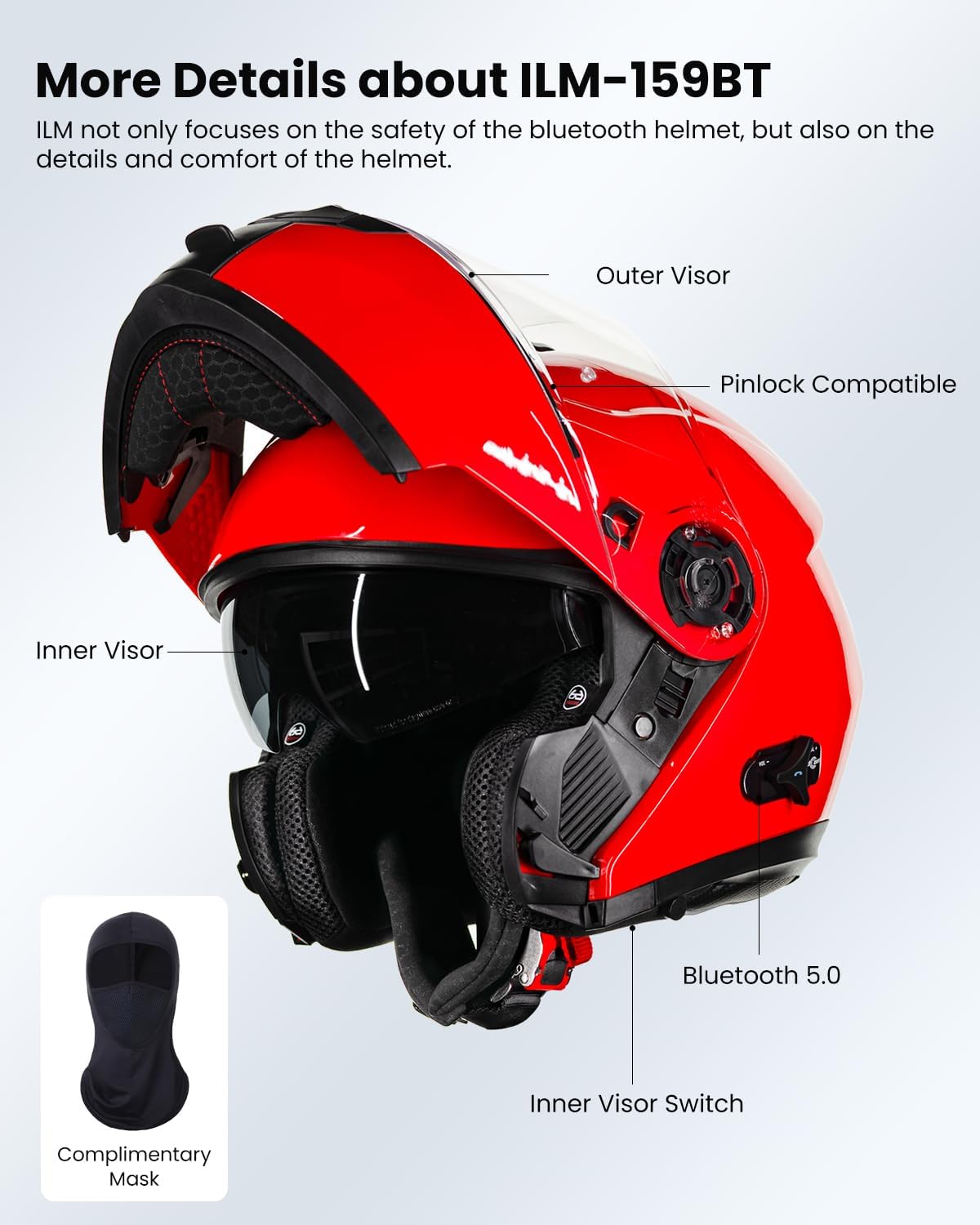 ILM 159BT - Casco de motocicleta modular Bluetooth con intercomunic...