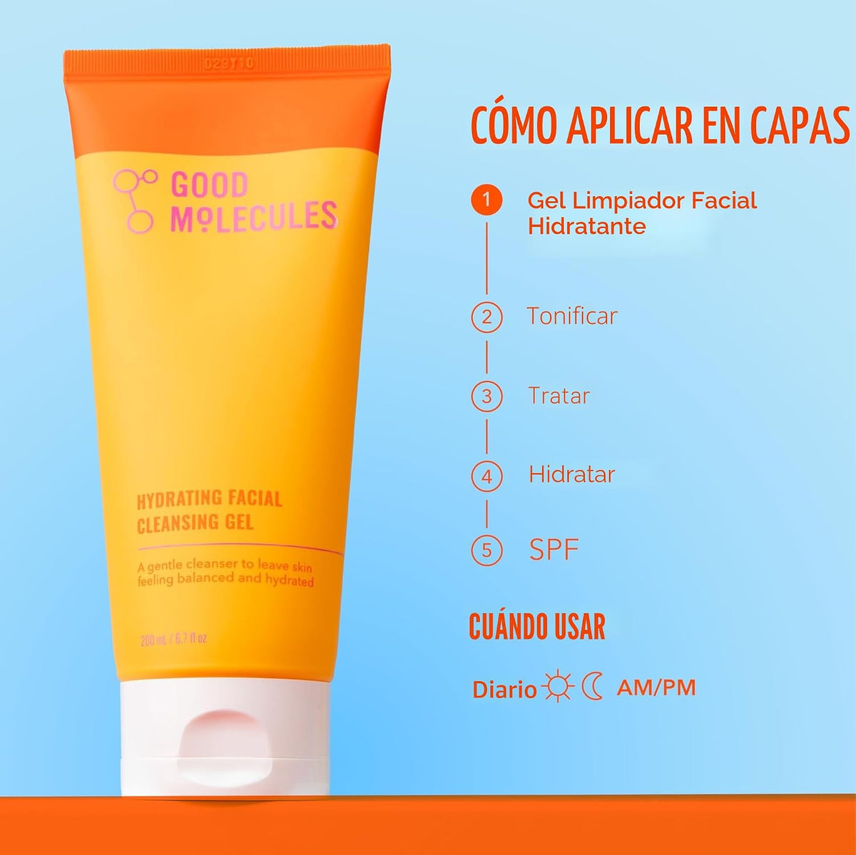 Gel limpiador facial hidratante Good Molecules, lavado facial suave...