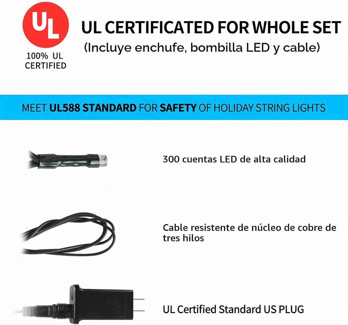 MZD8391 - Guirnalda de luces de Navidad de 300 LED para interiores...