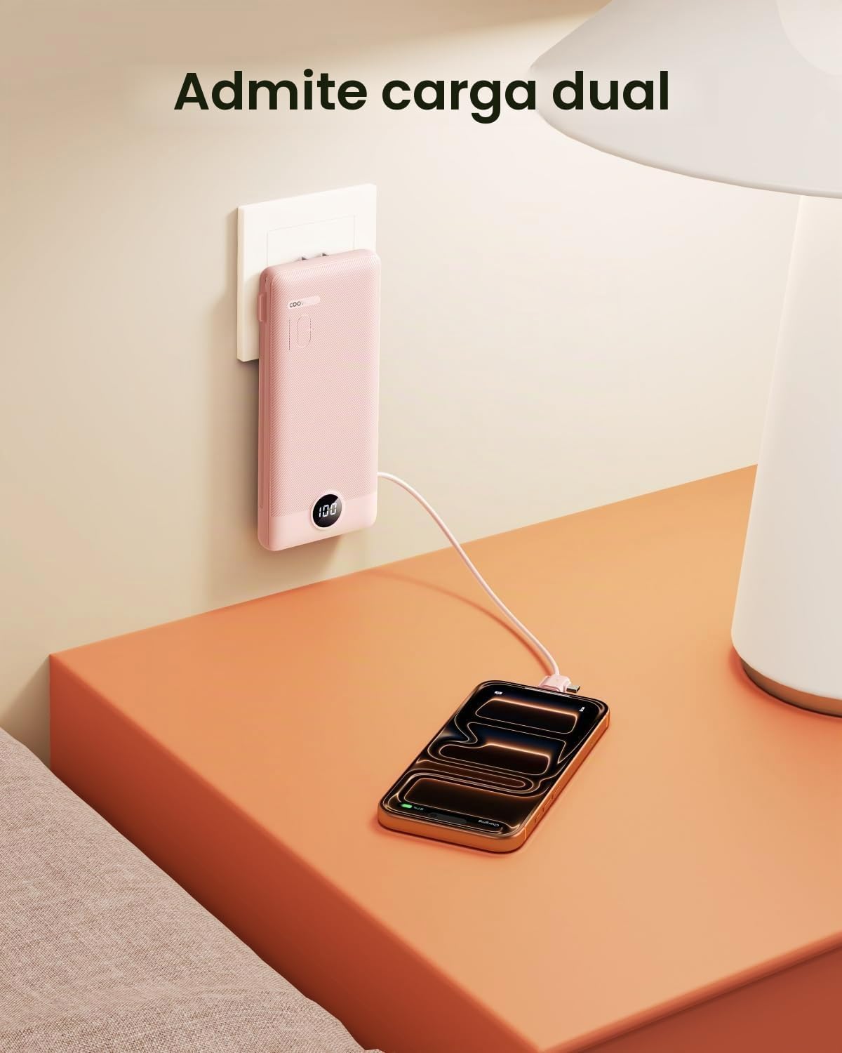 Coowisty Cargador portátil con cables integrados y enchufe de pared...