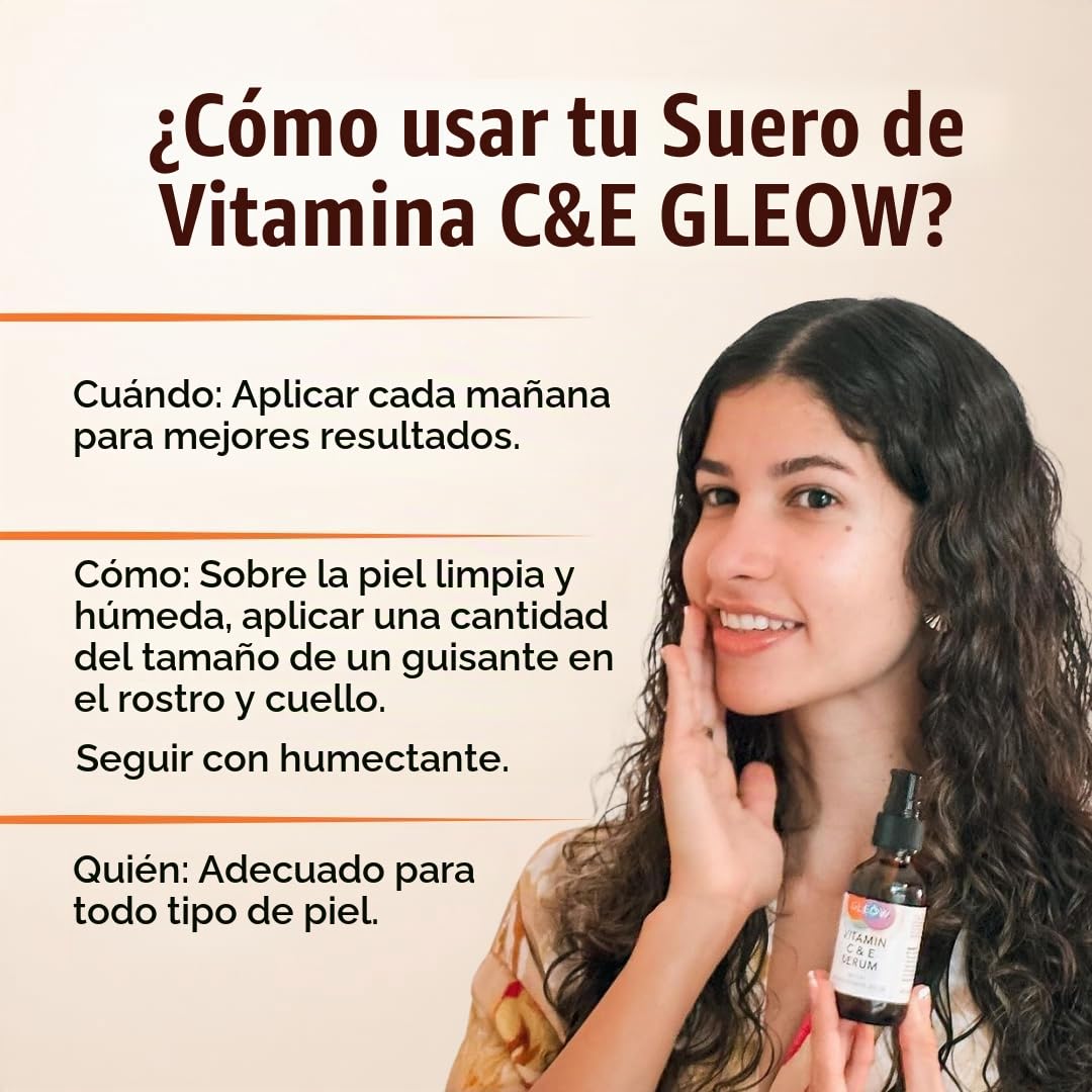 GLEOW - Suero de vitamina C para rostro con ácido hialurónico y vit...