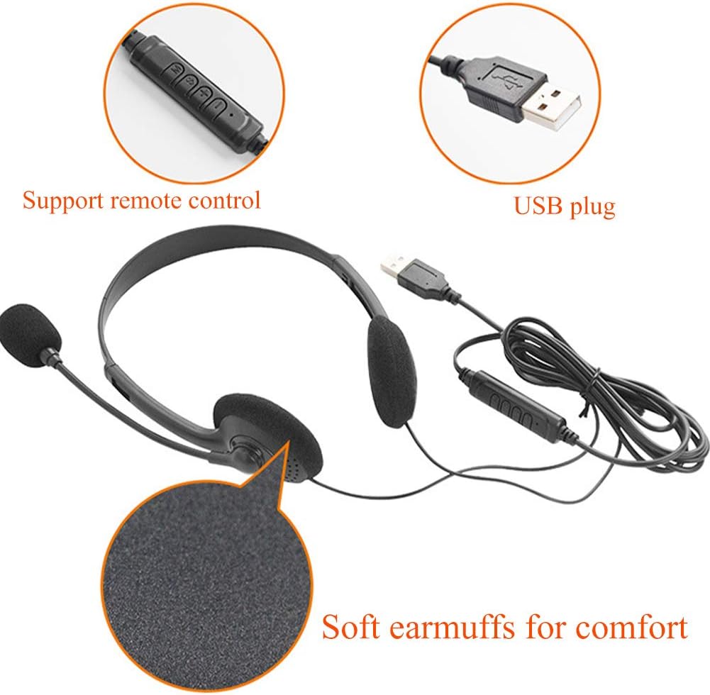 CALIDAKA Auriculares USB con micrófono, auriculares ligeros de PC p...