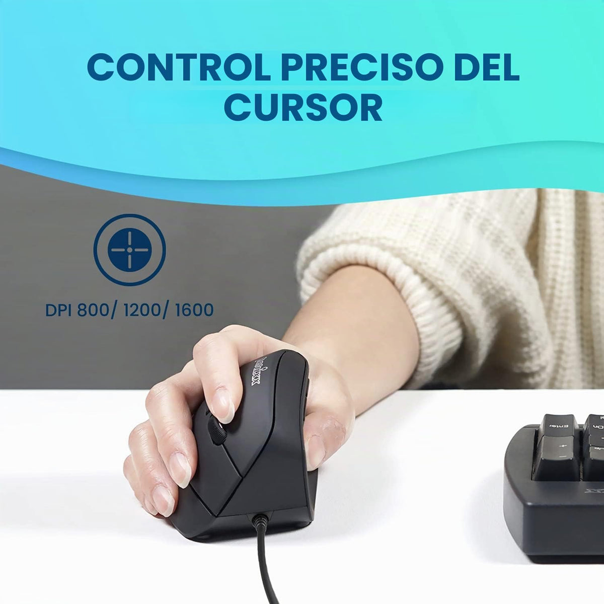 Perixx PERIMICE-515II Ratón vertical ergonómico con cable, 1000\/16...