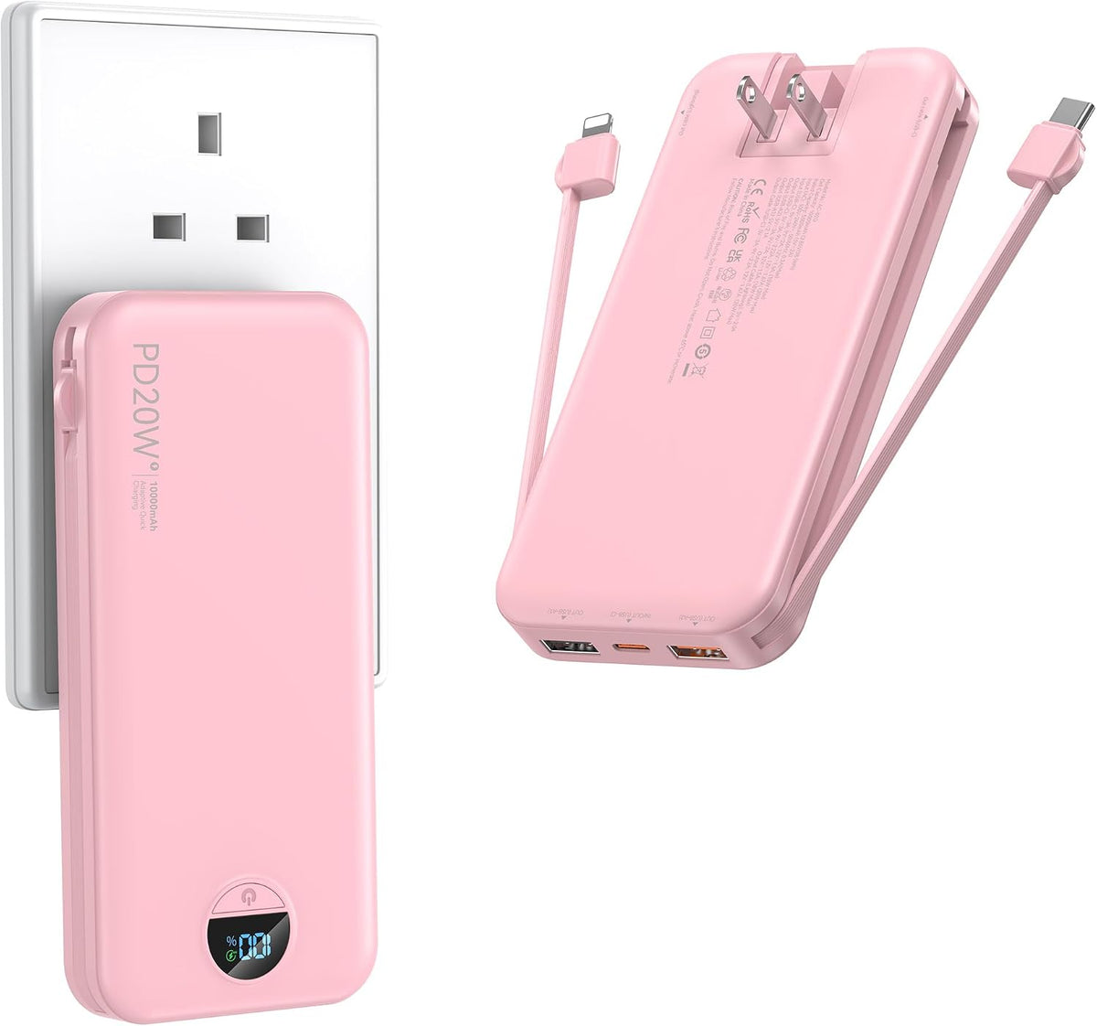 Cargador portátil Ffnpua Power Bank 10000mAh PD20W con cables incor...