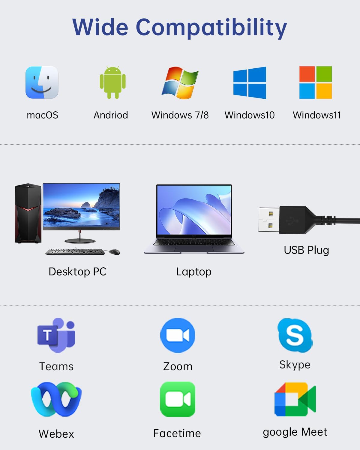 AOC Auriculares USB con micrófono para PC, auriculares con cable co...
