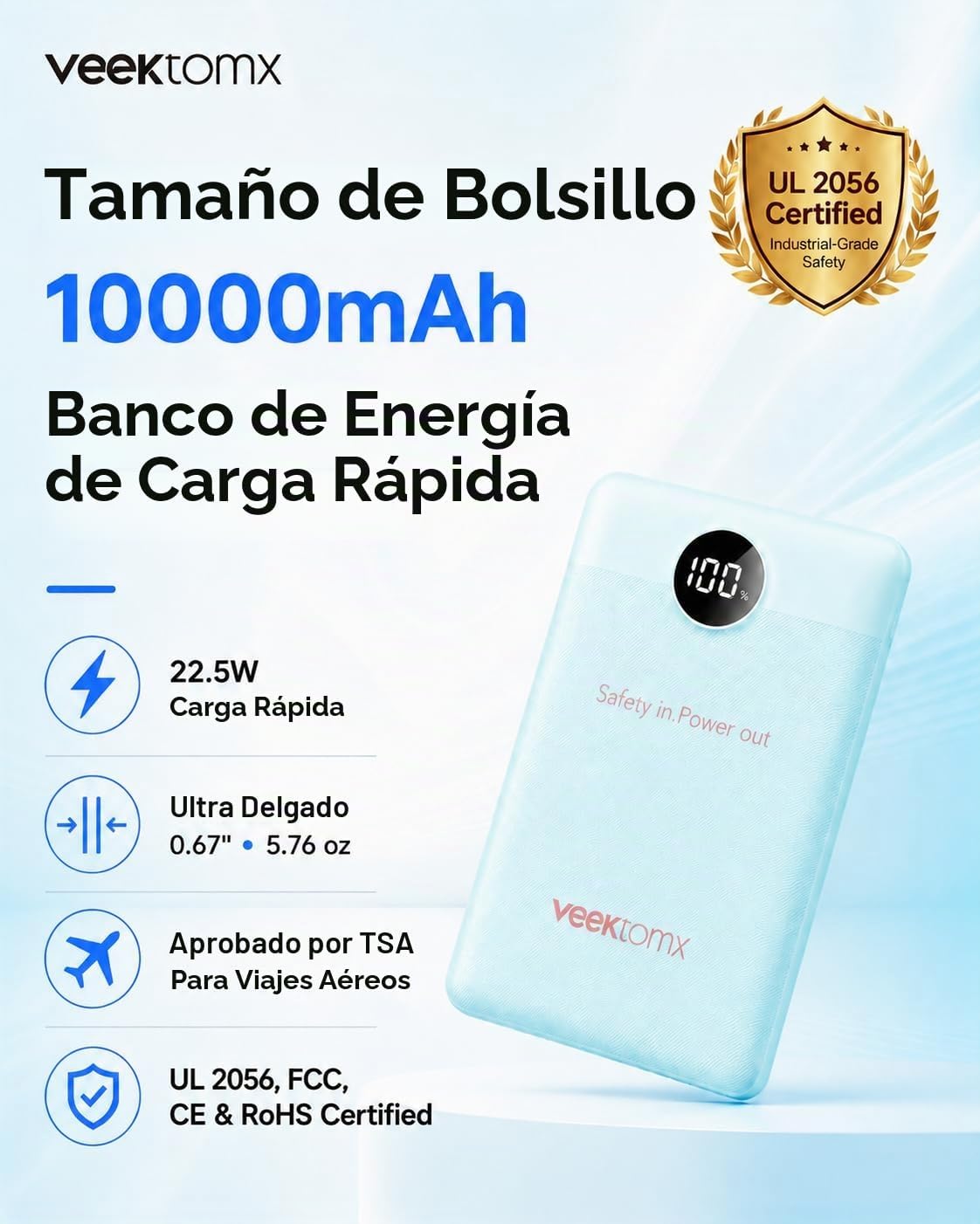VEEKTOMX 10000mAh Mini Power Bank, cargador rápido de 22,5W para iP...
