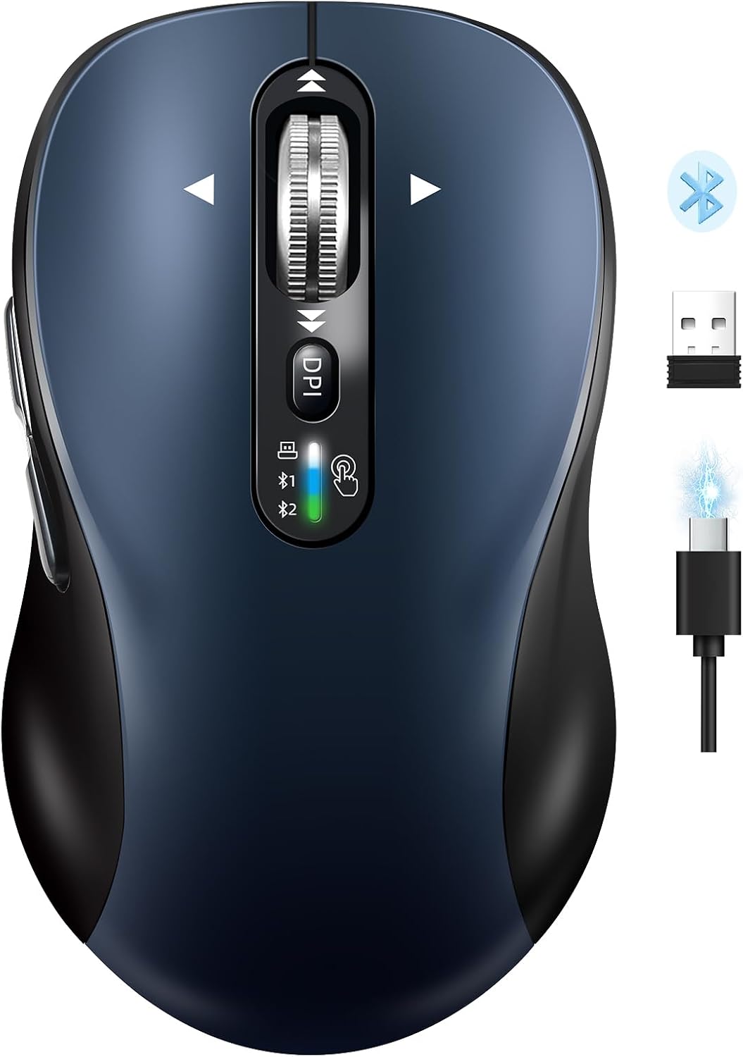 Ratón inalámbrico Bluetooth para portátil, USB+BT×2, carga USB-C, r...