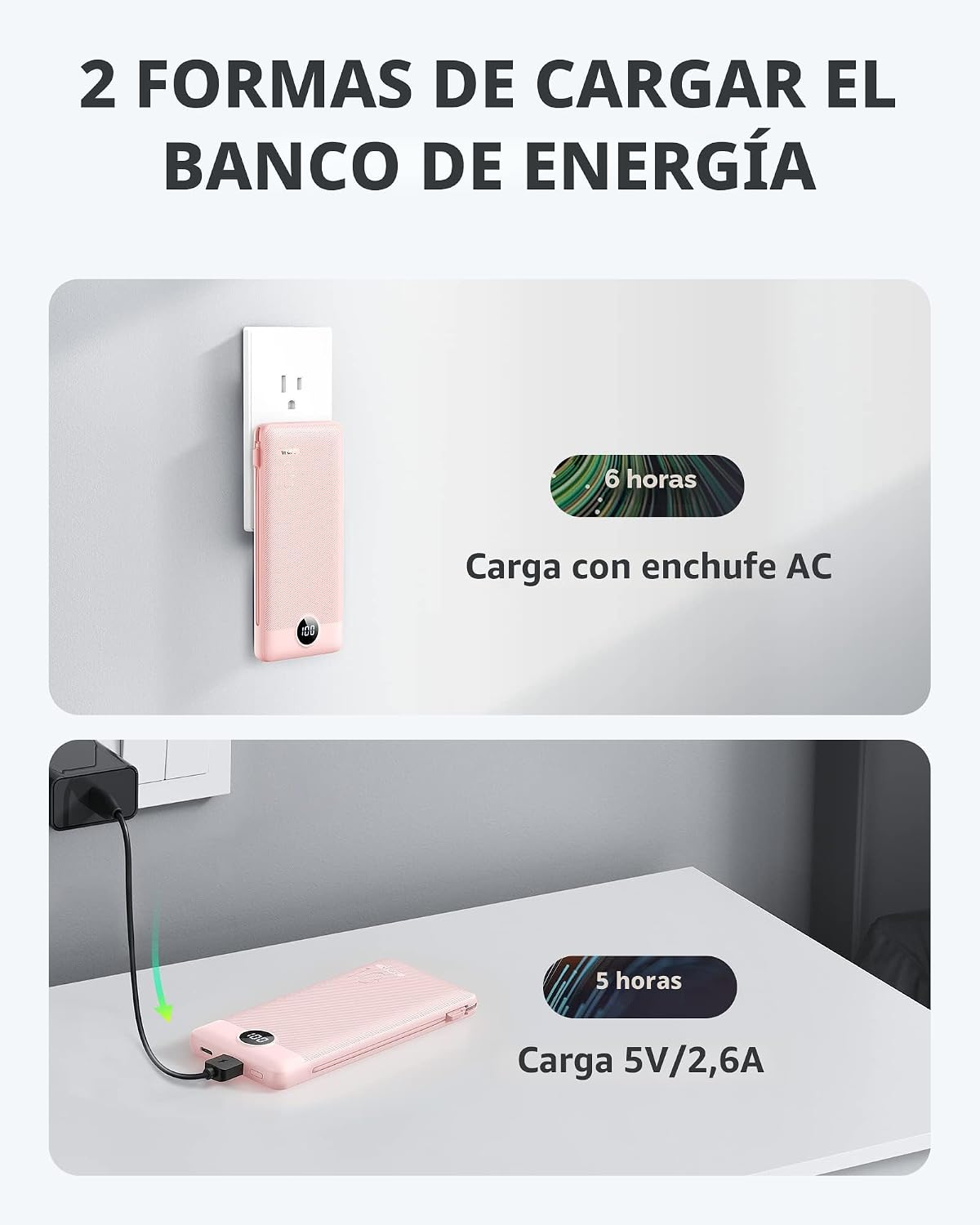 VRURC Cargador portátil, cables integrados en el banco de energía y...