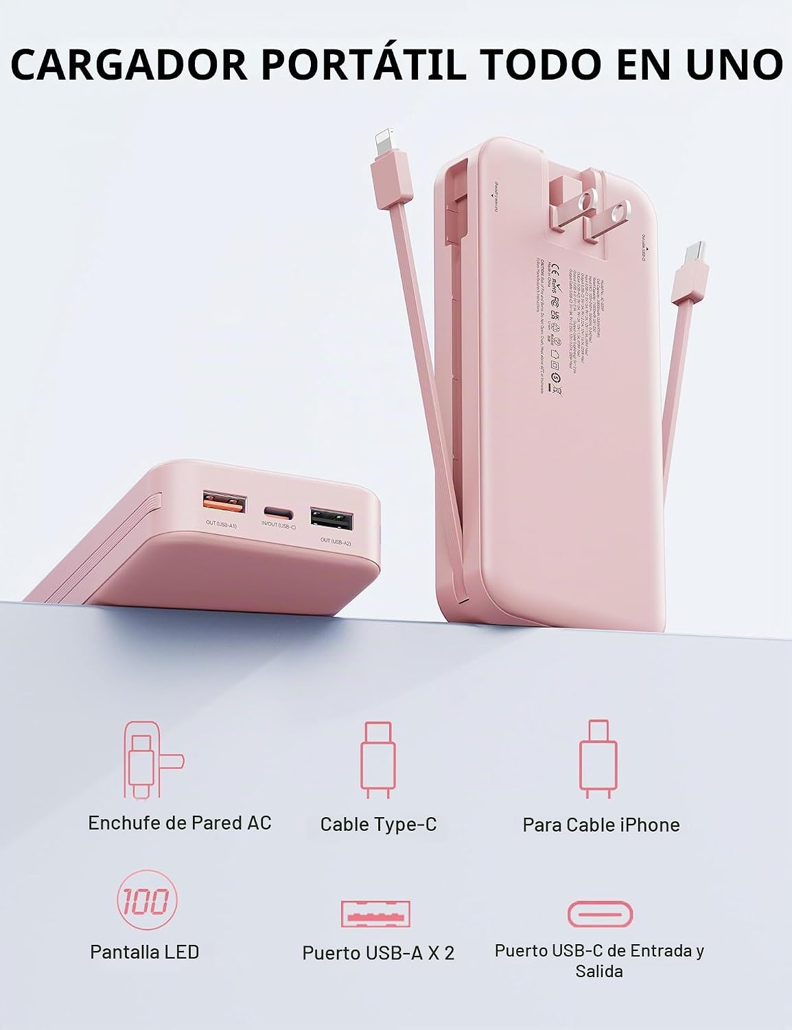 Nusyddy Cargador portátil 20000mAh de carga rápida w\/incorporado e...