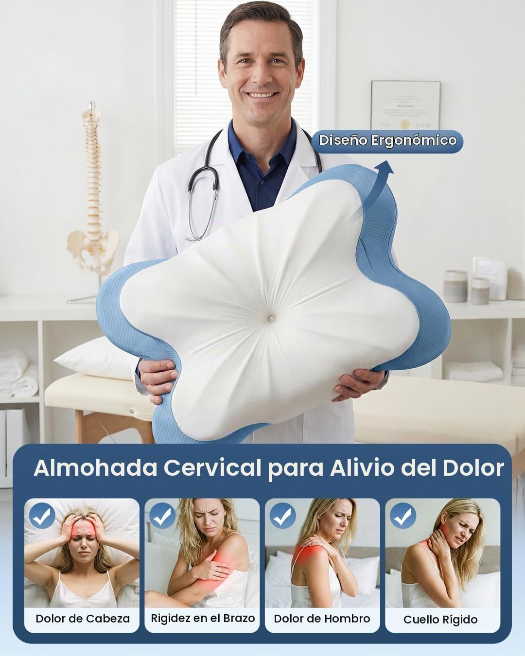 Almohada cervical para aliviar el dolor de cuello, almohada de cont...