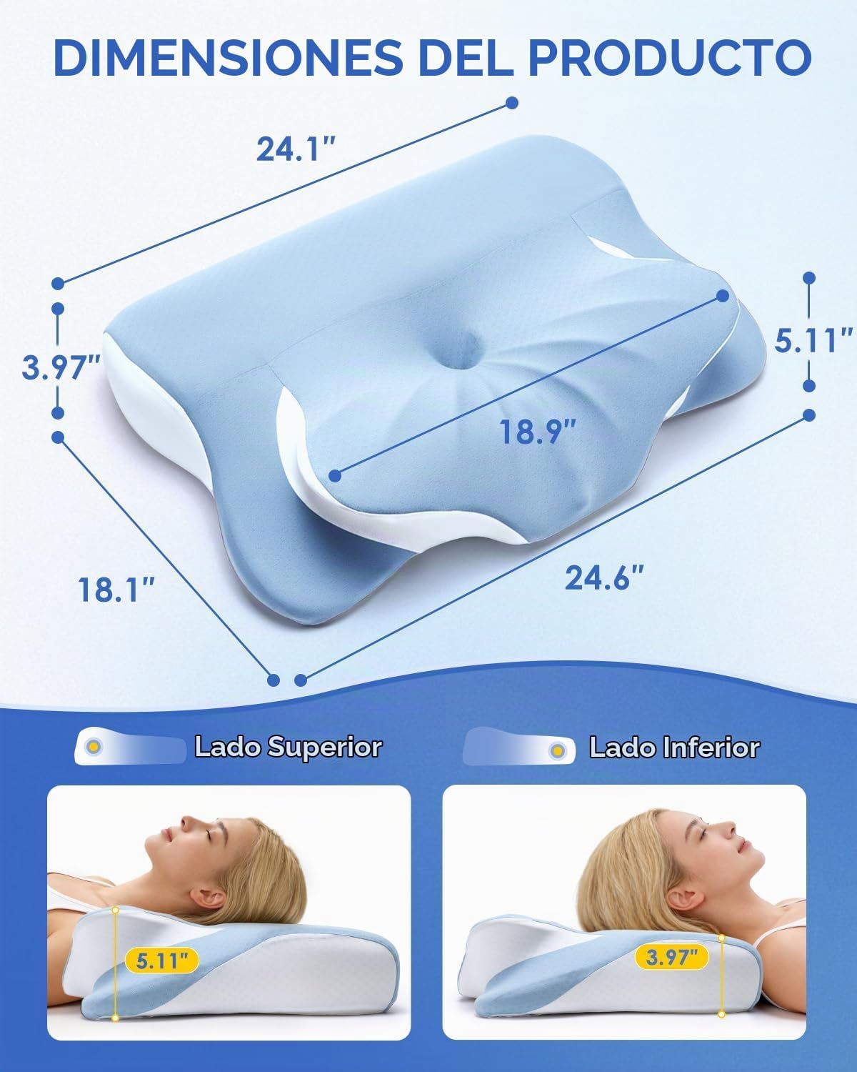 Almohada cervical ergonómica, doble cara cuello y hombro, alivio de...
