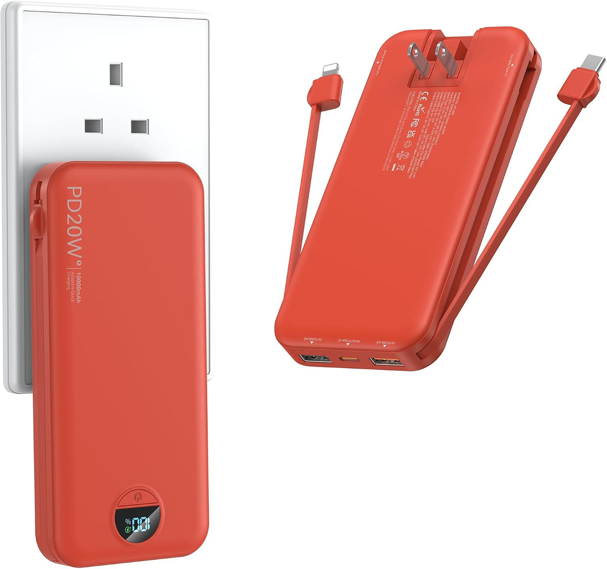 Cargador portátil con enchufe de pared, cargador de batería USB C,...