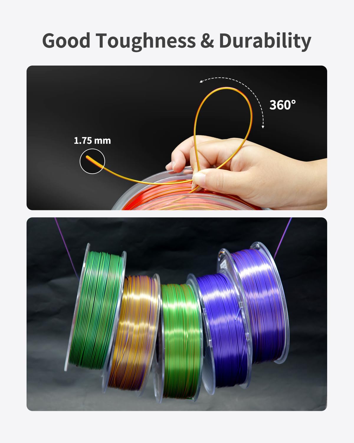 XZN Filamento PLA Seda Tricolor para Impresora 3D, Filamento PLA Se...
