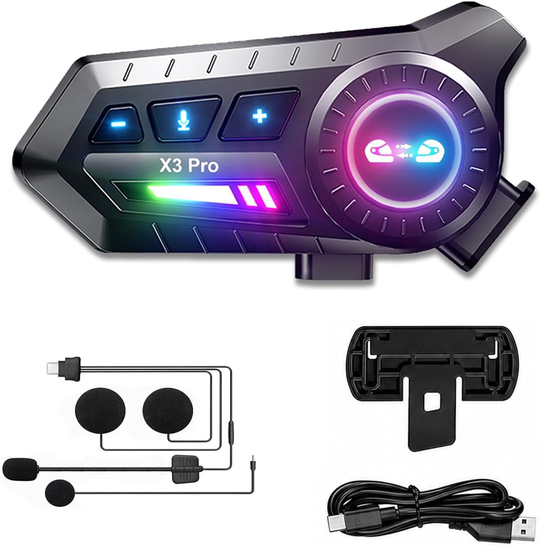 PUSABIYOU Intercomunicador inalámbrico para motocicleta, auriculare...