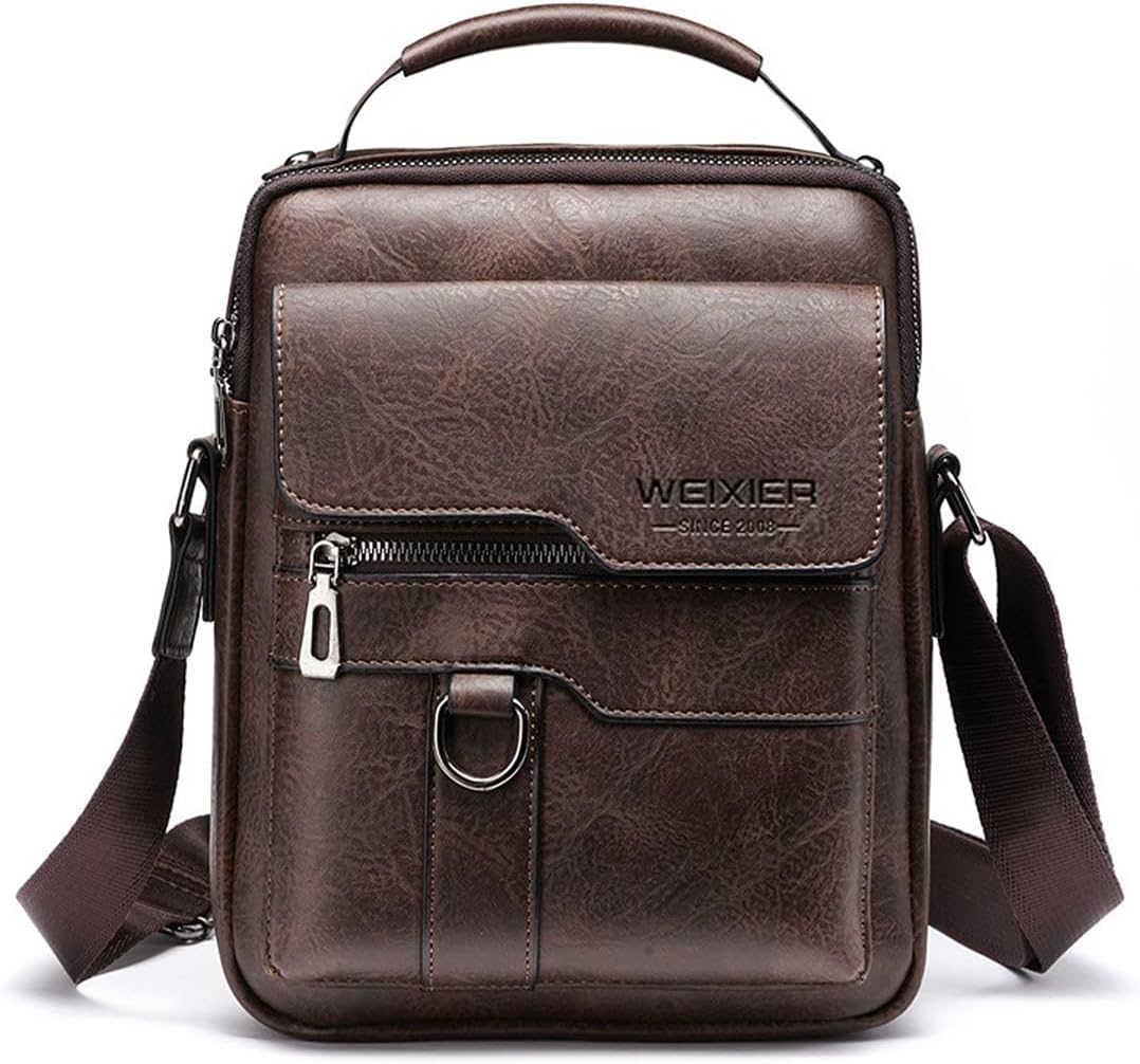 Bolsa de mensajero para hombres, bolso cruzado de hombro, cartera pequeña vintage de cuero PU, cartera maletín, bolsa lateral, bolso de mano cruzado