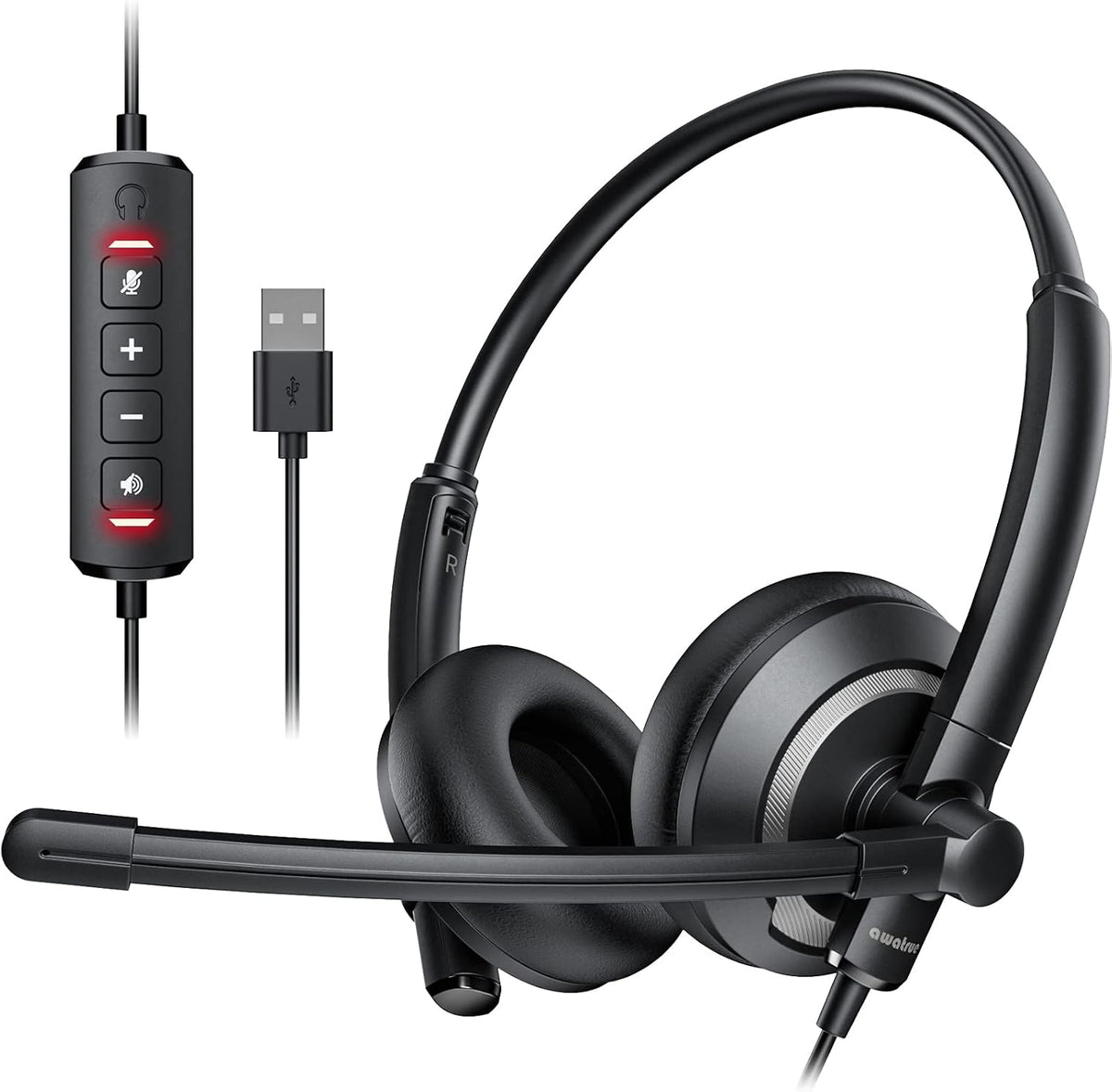awatrue Auriculares USB de una sola oreja con micrófono para PC lig...