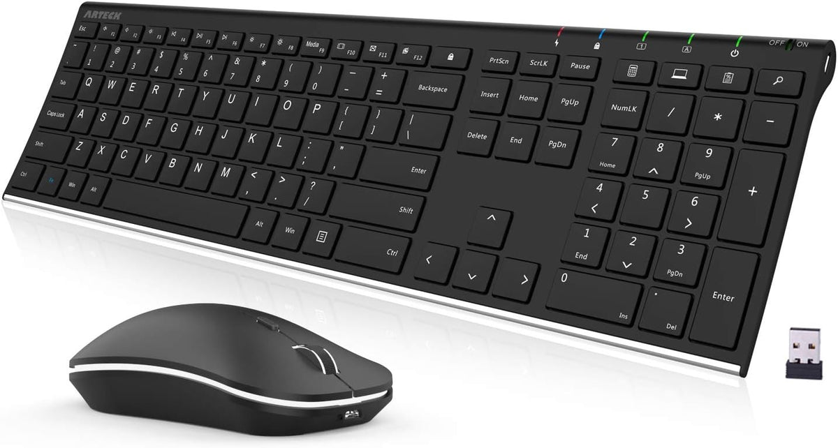 Arteck Combo de teclado y mouse inalámbricos 2.4G de acero inoxidab...