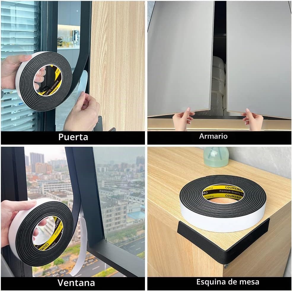 COUMENO Cinta de espuma EVA, sello de ventana de puerta, negro, 2 p...