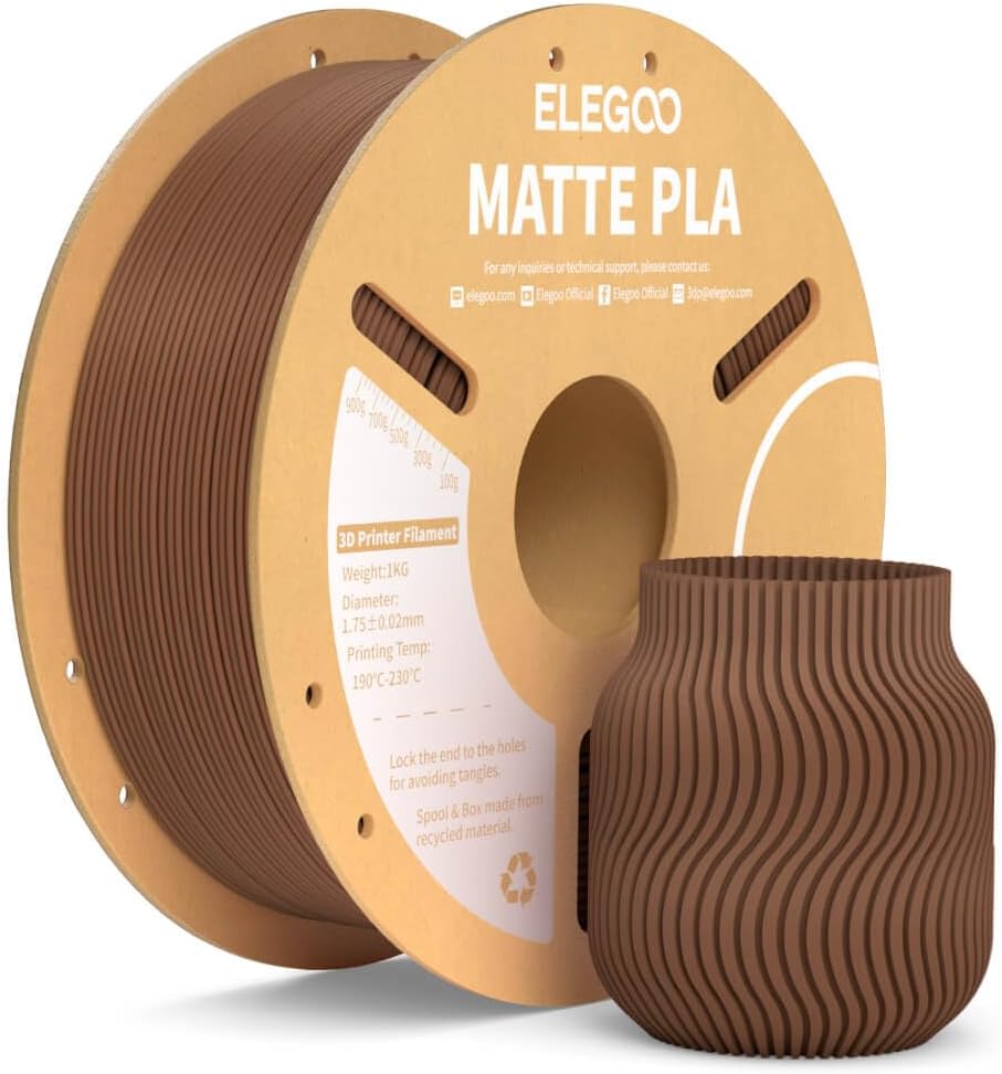 ELEGOO Filamento de impresora 3D PLA mate marrón tierra 2.2 lbs 0.0...