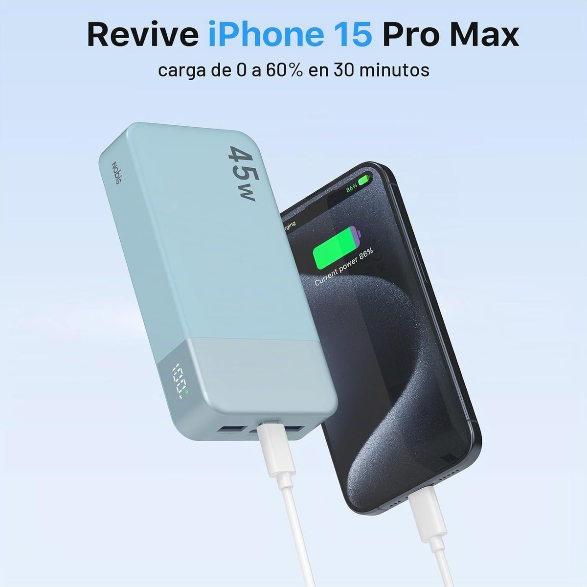 NOBIS Cargador portátil 45W 20000mAh Power Bank Carga rápida | Paqu...