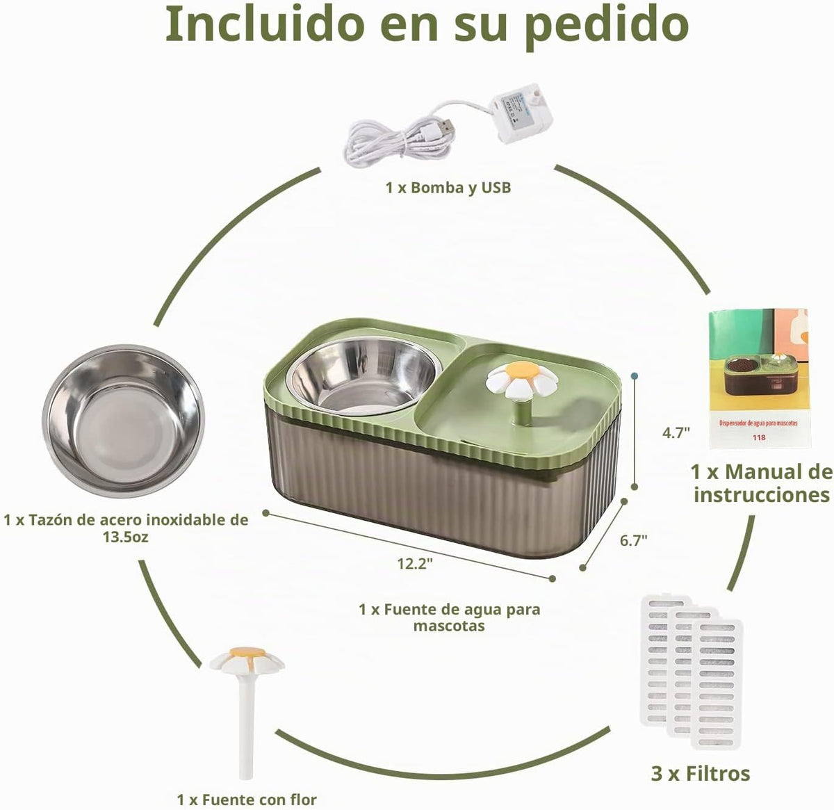 JEERAMIA Fuente de agua para gatos y cuenco para alimentos, dispens...