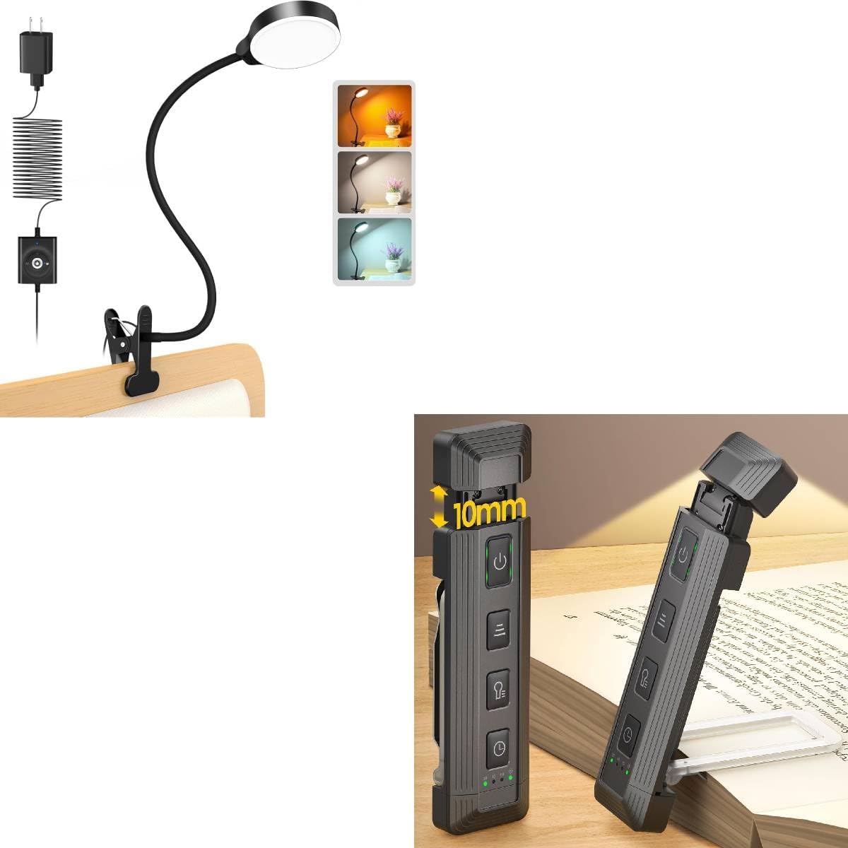 Glocusent Paquete de luces con clip extensible para libros