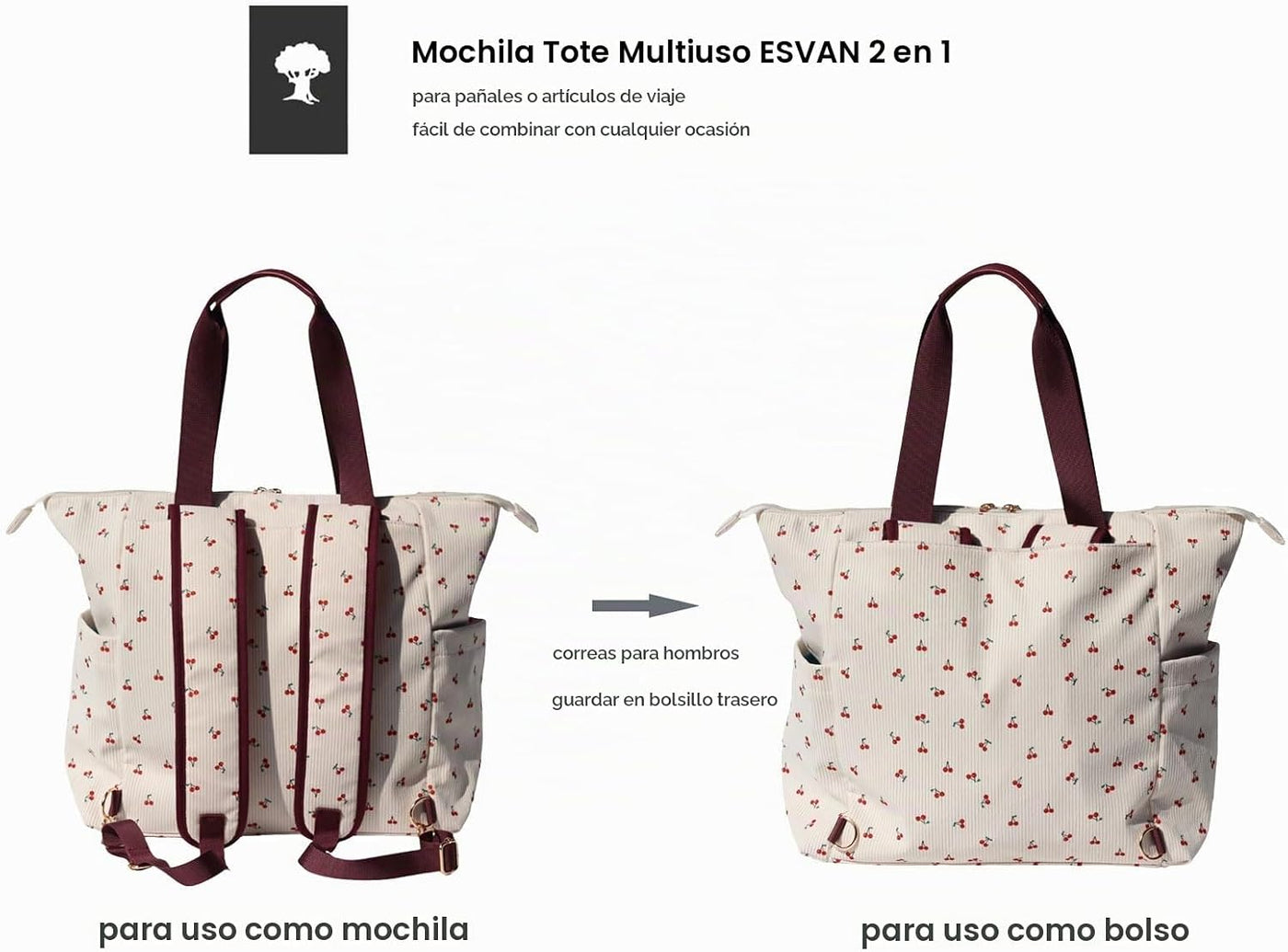 ESVAN Bolsa de pañales Totepack Mochila 2 en 1 para mujer, multifun...