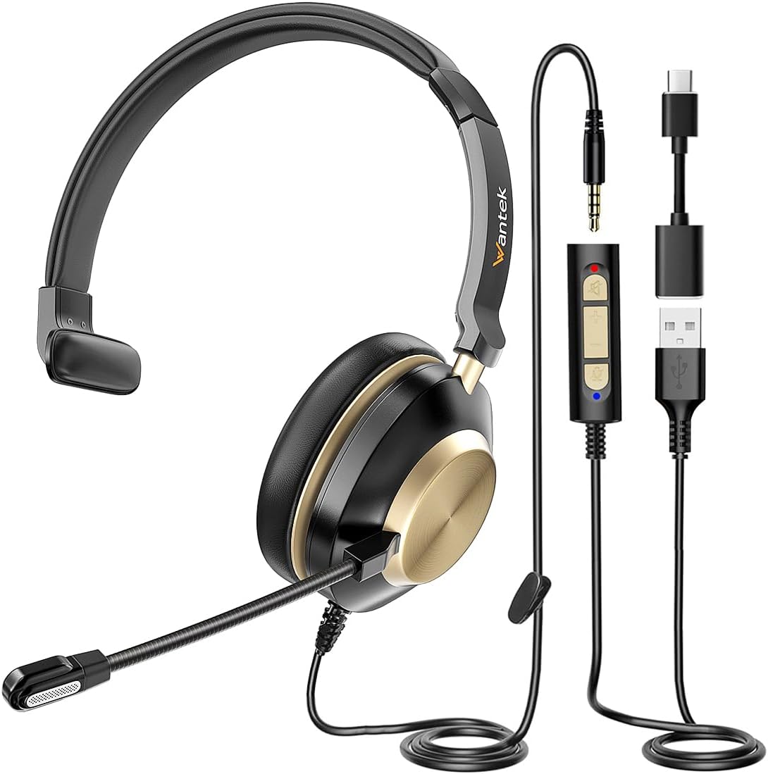 Auriculares Wantek con micrófono, auriculares USB con micrófono | A...