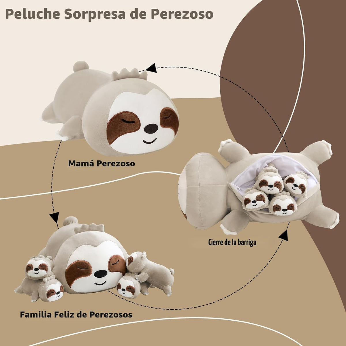 TOYSYM Perezoso de peluche lindo perezoso de peluche con 4 peluches...