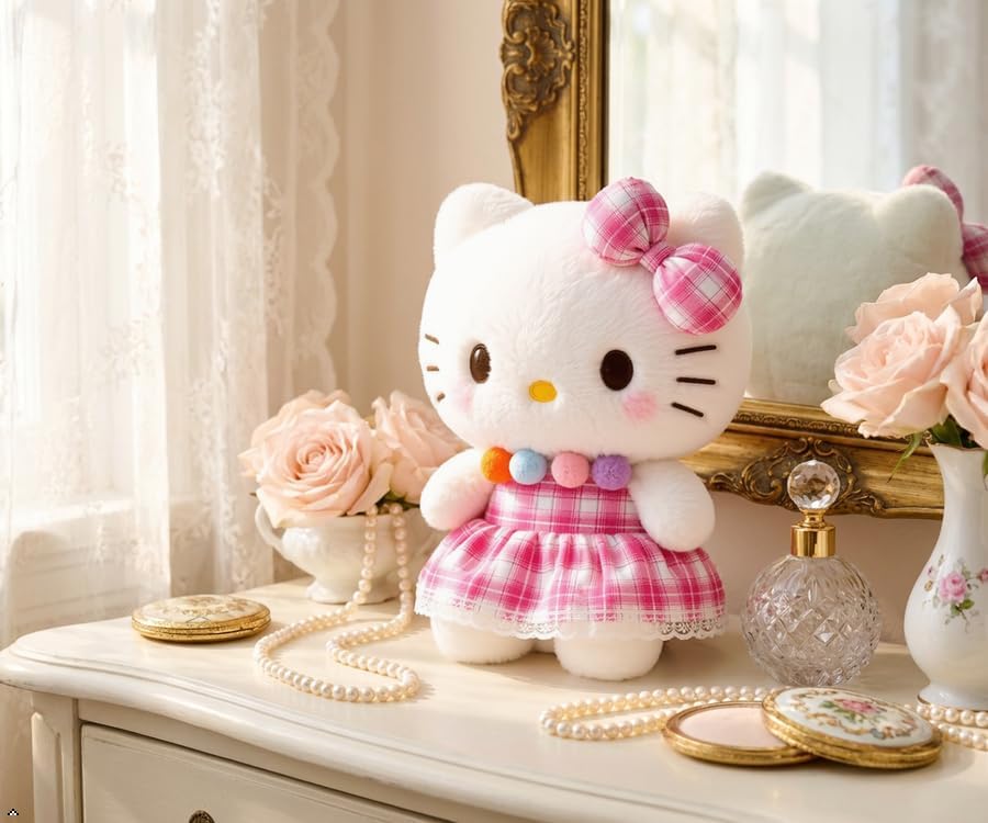 AlphaDesignLuxe Juguete de peluche de gatito con vestido rosa de 12...