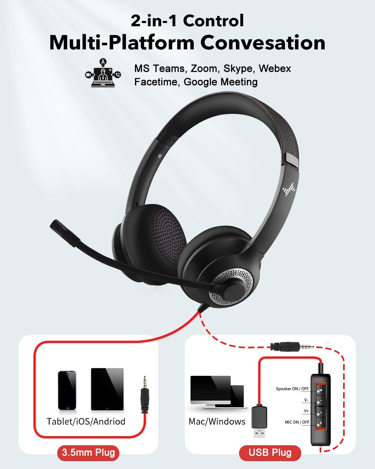 JIAMQISHI Auriculares USB con micrófono para PC, auriculares para c...