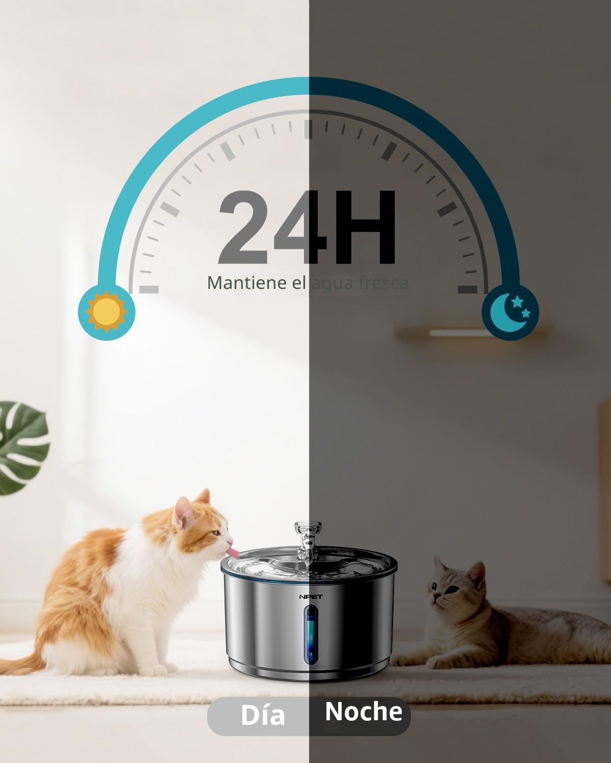 NPET Fuente de agua para gatos de acero inoxidable, dispensador aut...