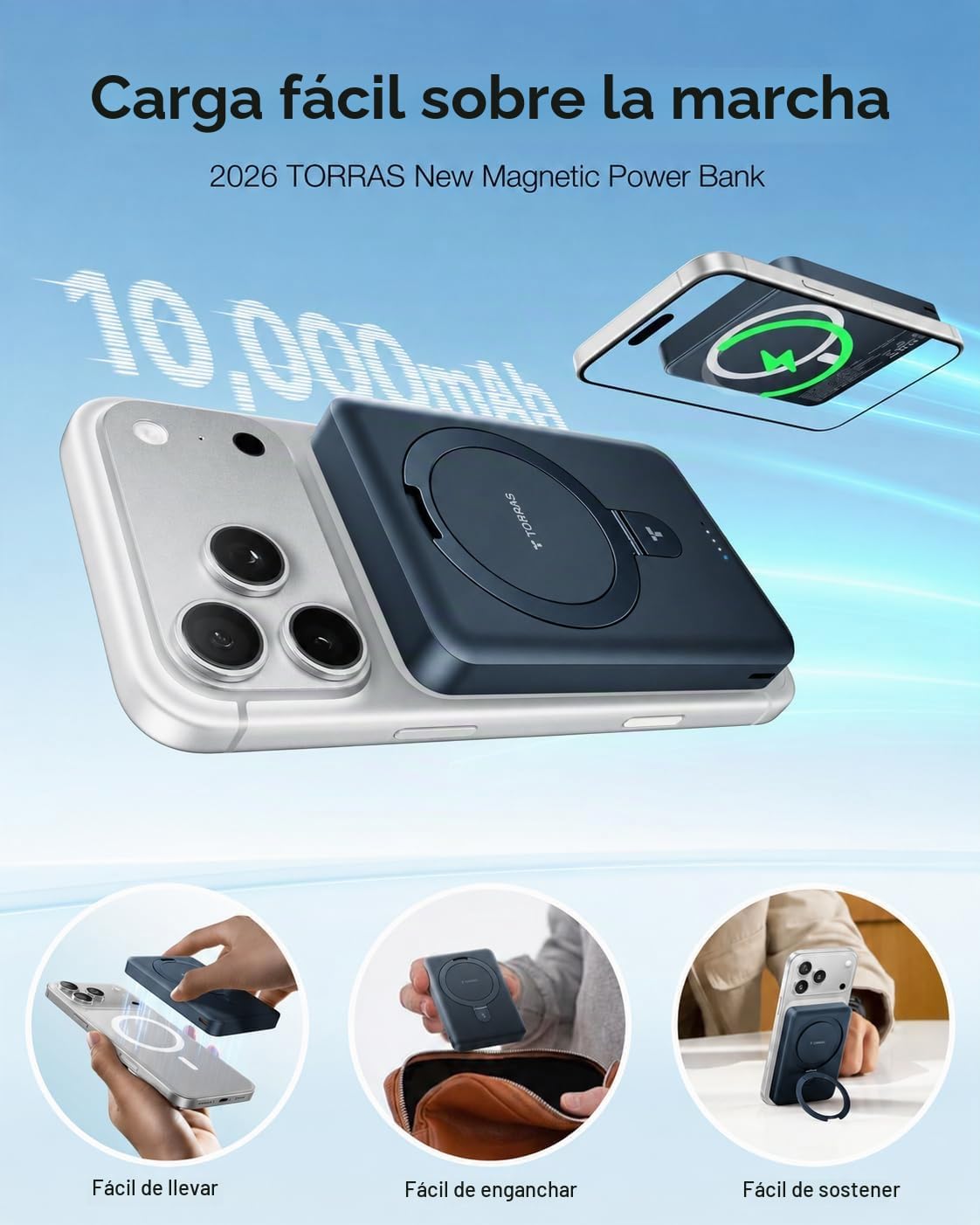 TORRAS - Cargador portátil para iPhone 18 Pro Max, banco de energía...