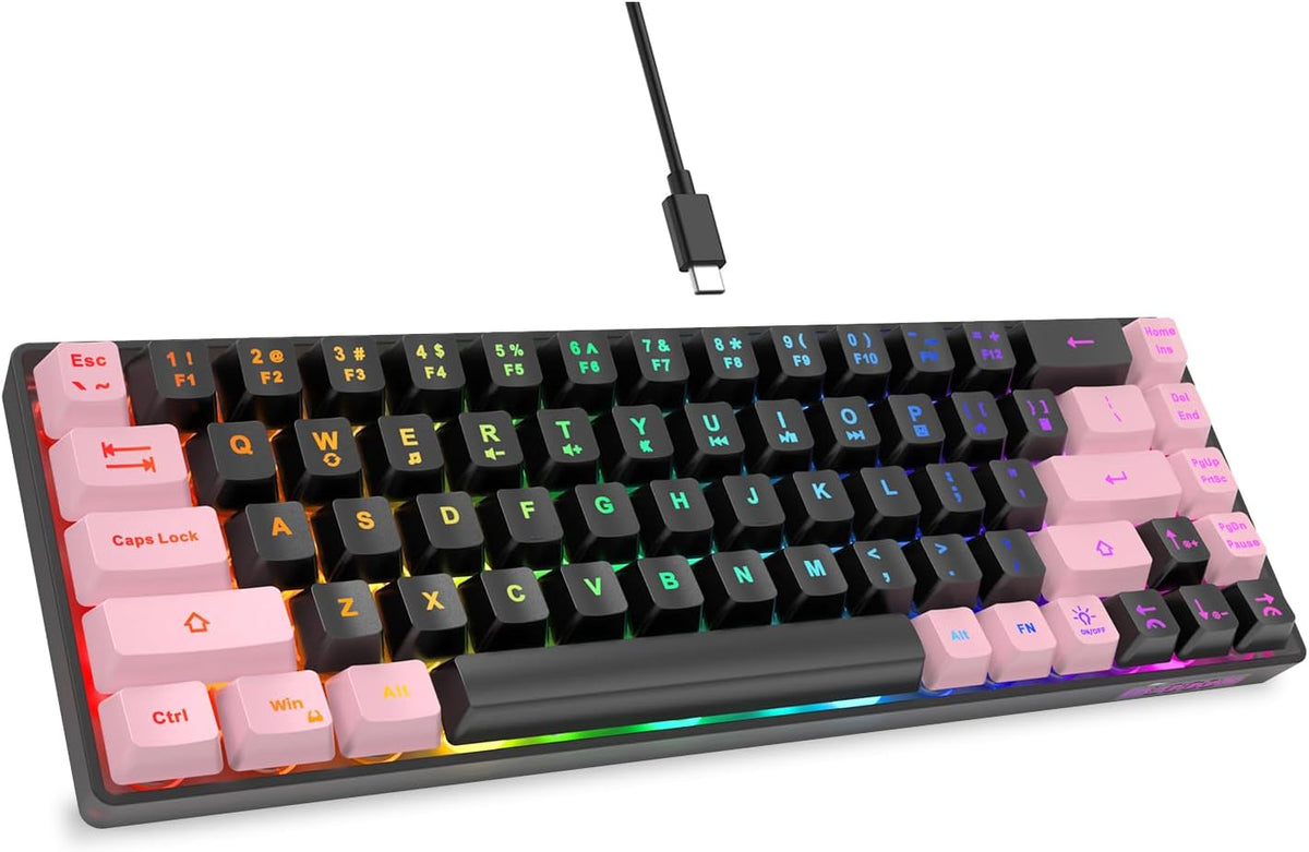 GEODMAER 65% Teclado para Juegos, LED Retroiluminado, Teclado de Me...