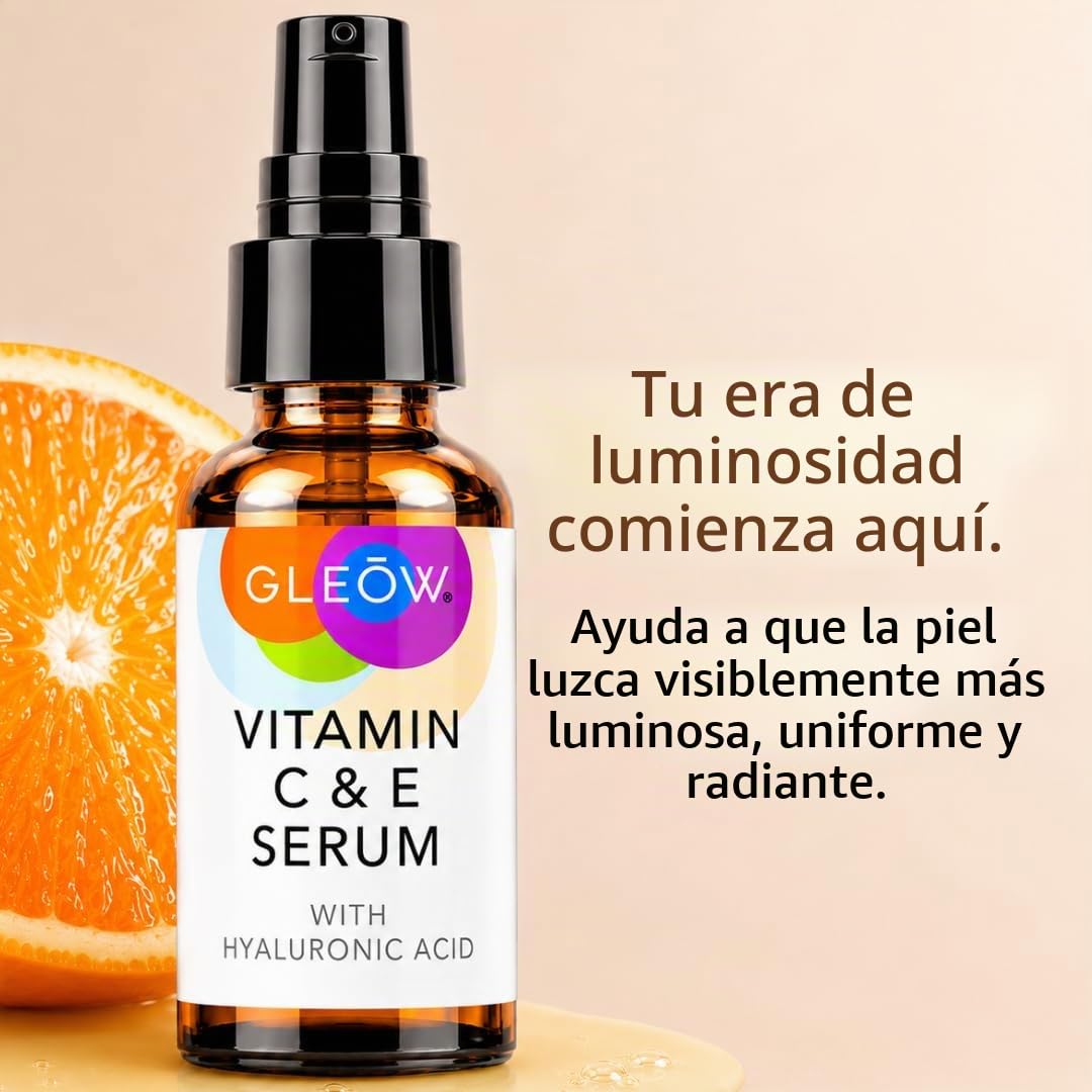 GLEOW - Suero de vitamina C para rostro con ácido hialurónico y vit...