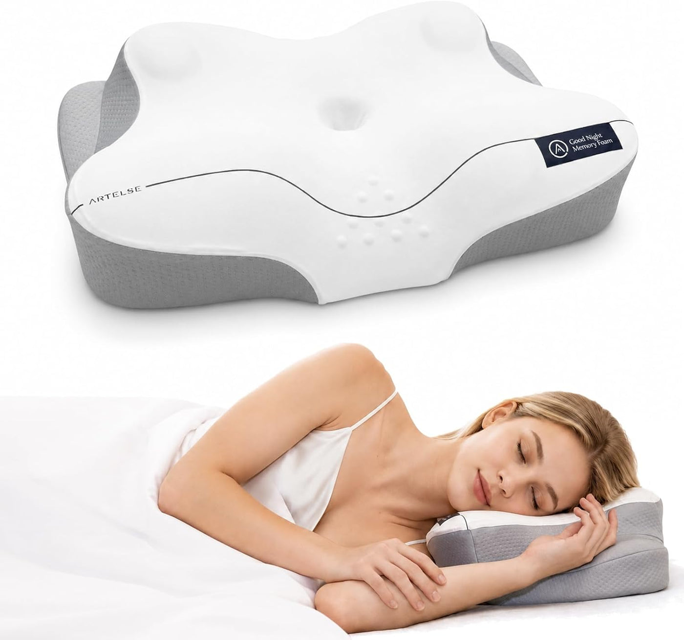 Artelse Almohada cervical para el cuello, almohada para la apnea de...