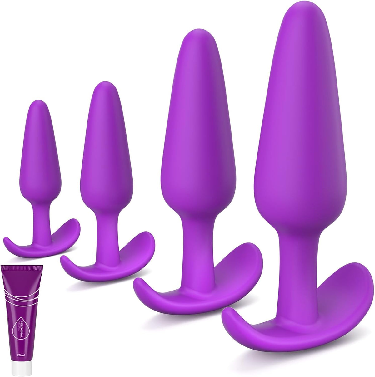 Juego de tapones anales de silicona de 4 piezas, principiante a ava...