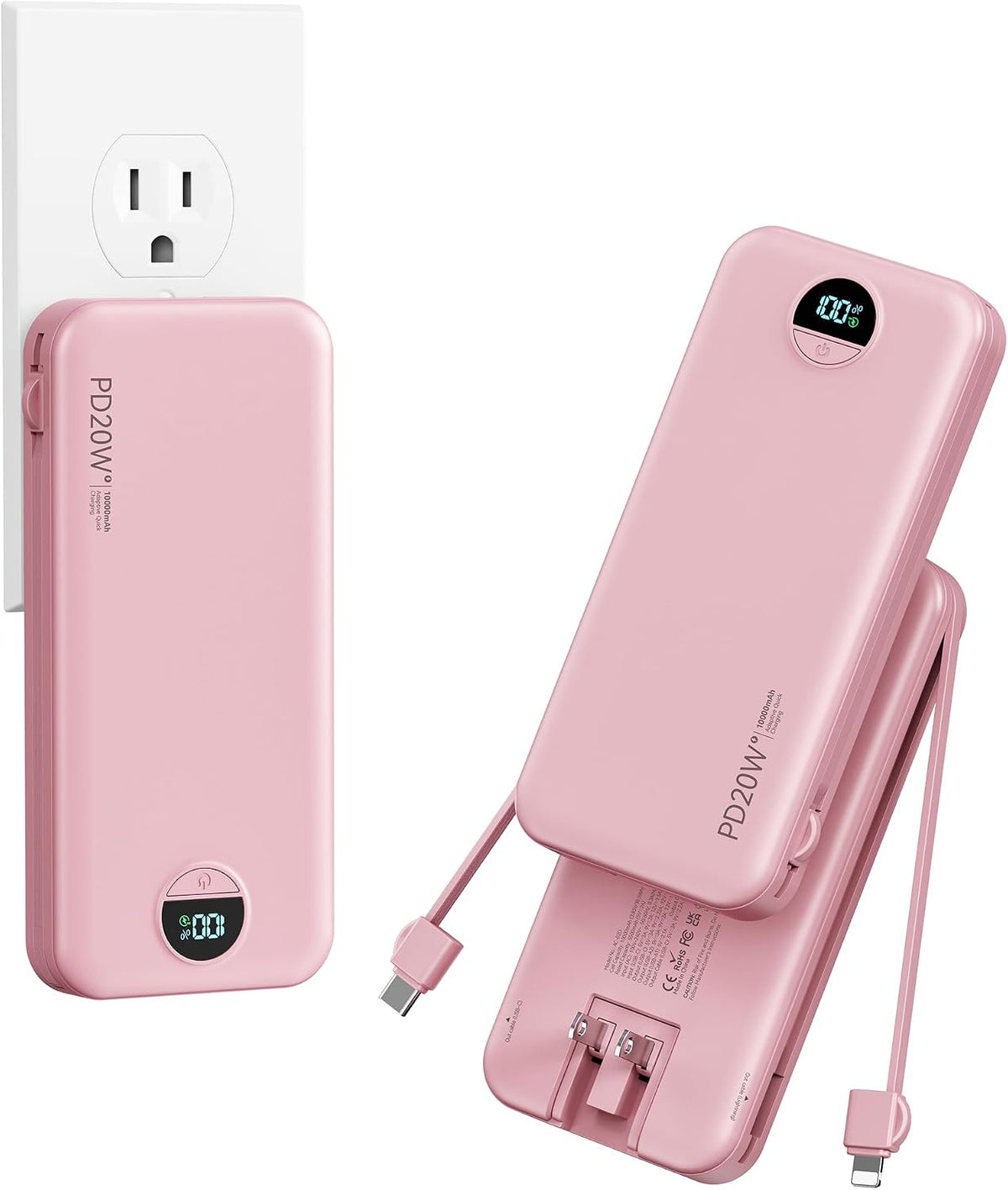 Cargador portátil Power Bank 10000mAh con cables integrados y enchu...